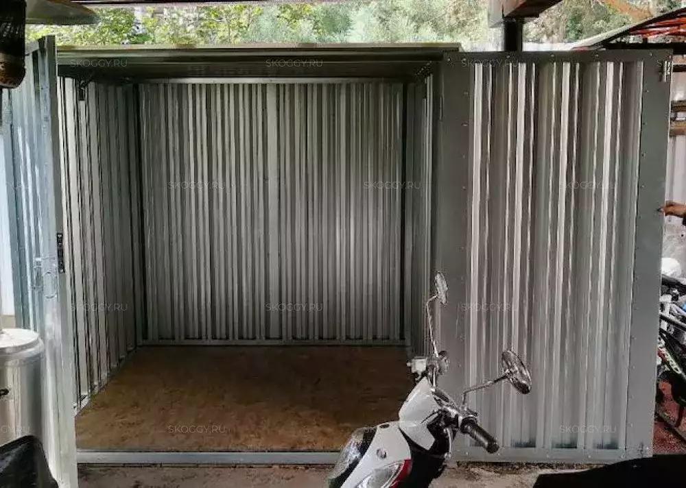 Контейнер для хранения мотороллера и садовых вещей в цинковом цвете в СТ Сказка, г. Чехов, МО