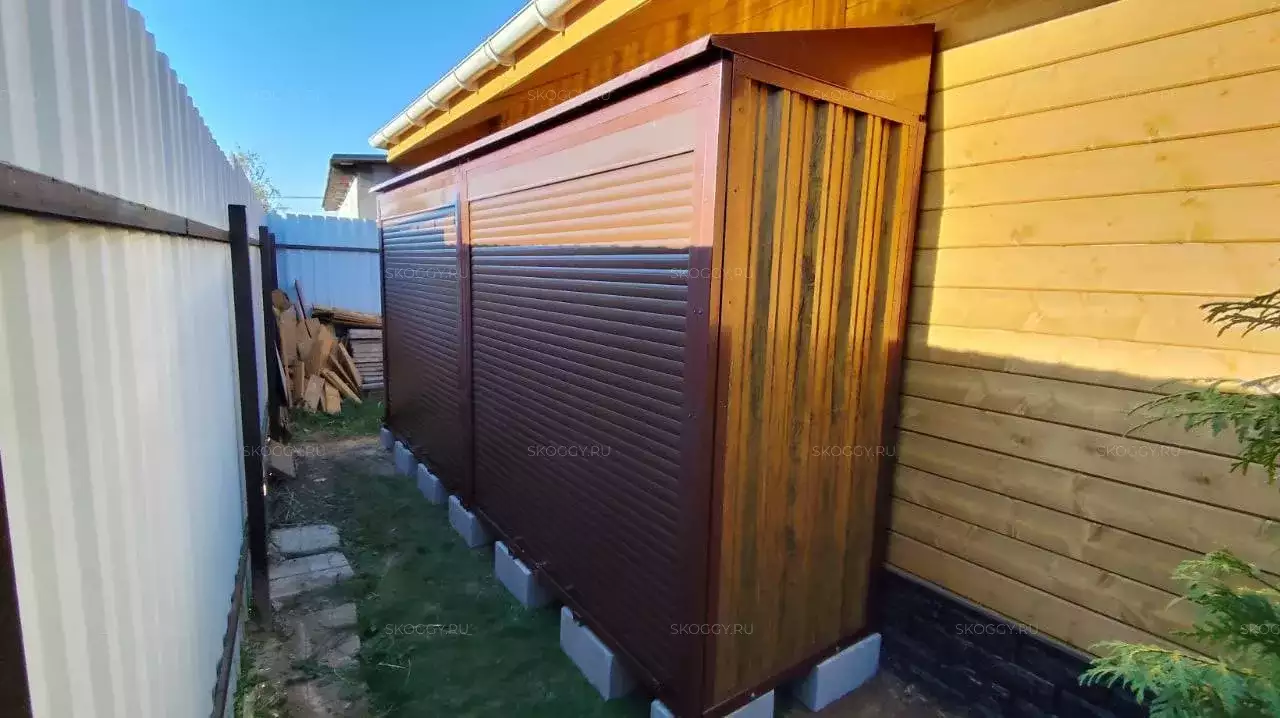 Две дровницы для хранения вещей в расцветке "под дерево" в дер. Сокольниково, г.о. Домодедово, МО