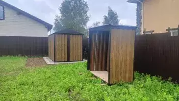 Гараж для квадроцикла и велосипедов + дровница в расцветке "под дерево" в дер. Скурыгино, м.о. Чехов, МО