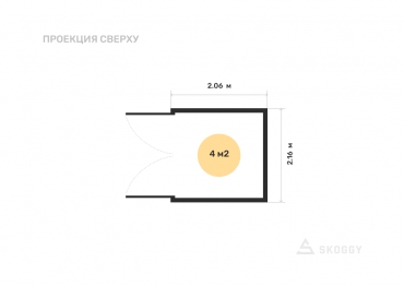 Хозблок разборный стандартный 2 м с плоской крышей и торцевой дверью вид сверху