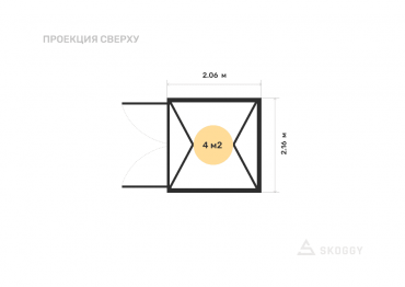 Хозблок стандартный 2 м с двускатной крышей и воротами вид сверху