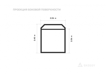 Летний хозблок стандартный 2 м с двускатной крышей и торцевой дверью вид сбоку