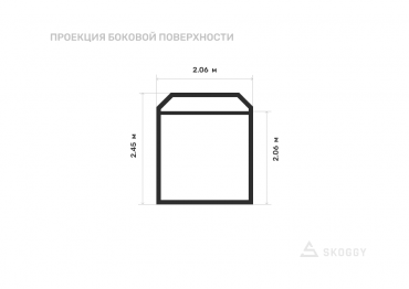 Металлический контейнер стандартный 2 м с двускатной крышей и торцевой дверью вид сбоку