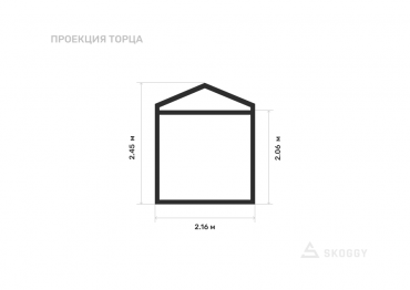 Летний хозблок стандартный 2 м с двускатной крышей и торцевой дверью вид с торца