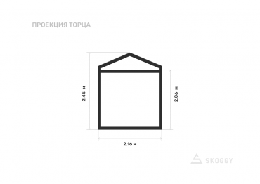 Мини контейнер стандартный 2 м с двускатной крышей и торцевой дверью вид с торца