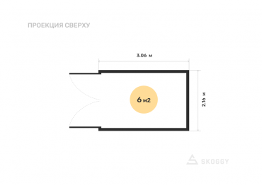 Мини контейнер стандартный 3 м с плоской крышей и торцевой дверью вид сверху