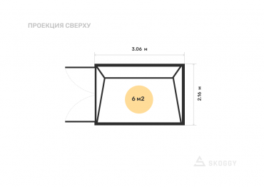 Мини гараж стандартный 3 м с односкатной крышей и торцевой дверью вид сверху