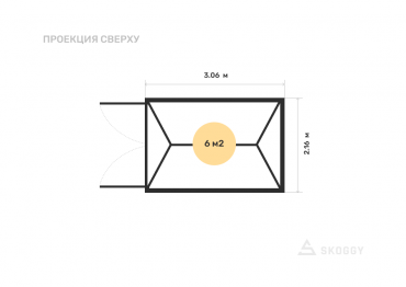 Мини контейнер стандартный 3 м с двускатной крышей и торцевой дверью вид сверху