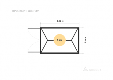 Хозблок стандартный 3 м с двускатной крышей и воротами вид сверху