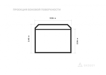 Хозблок металлический стандартный 3 м с двускатной крышей и торцевой дверью вид сбоку
