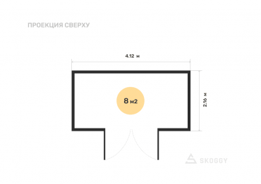 Металлический хозблок стандартный 4 м с плоской крышей и боковой дверью вид сверху
