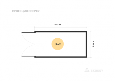 Блок контейнер металлический стандартный 4 м с плоской крышей и торцевой дверью вид сверху
