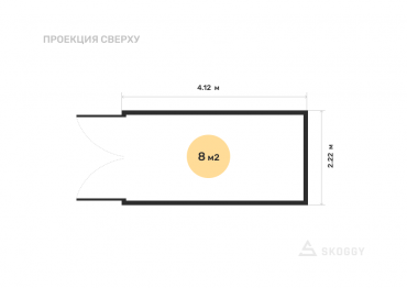 Летний хозблок усиленный 4 м с плоской крышей и торцевой дверью вид сверху