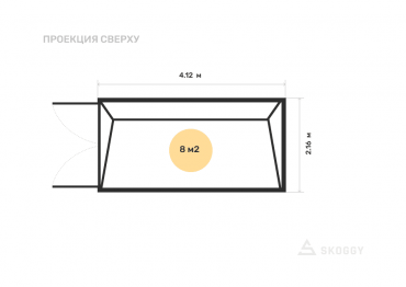 Хозблок летний стандартный 4 м с односкатной крышей и торцевой дверью вид сверху