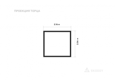 Летний хозблок стандартный 5 м с плоской крышей и торцевой дверью вид с торца