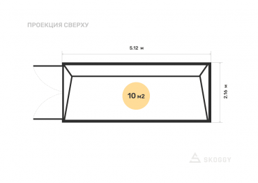 Блок контейнер металлический стандартный 5 м с односкатной крышей и торцевой дверью вид сверху