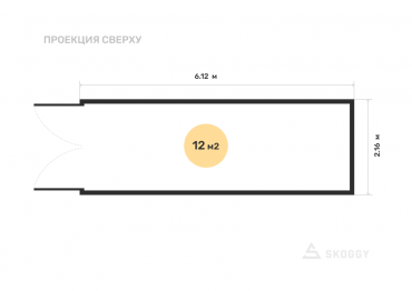 Хозблок летний стандартный 6 м с плоской крышей и торцевой дверью вид сверху