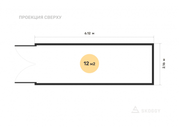 Хозблок металлический стандартный 6 м с плоской крышей и торцевой дверью вид сверху