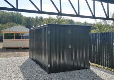 Не повторимый хозблок на участок с плоской крышей для техники и велосипедов в графитовом цвете в пос. Сертякино, г. Подольск, МО