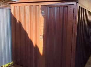 Уличный шкаф + хозблок для мототехники, садовой техники и инвентаря в шоколадном цвете в дер. Кривошеино, Новомосковский адм.окр, МО